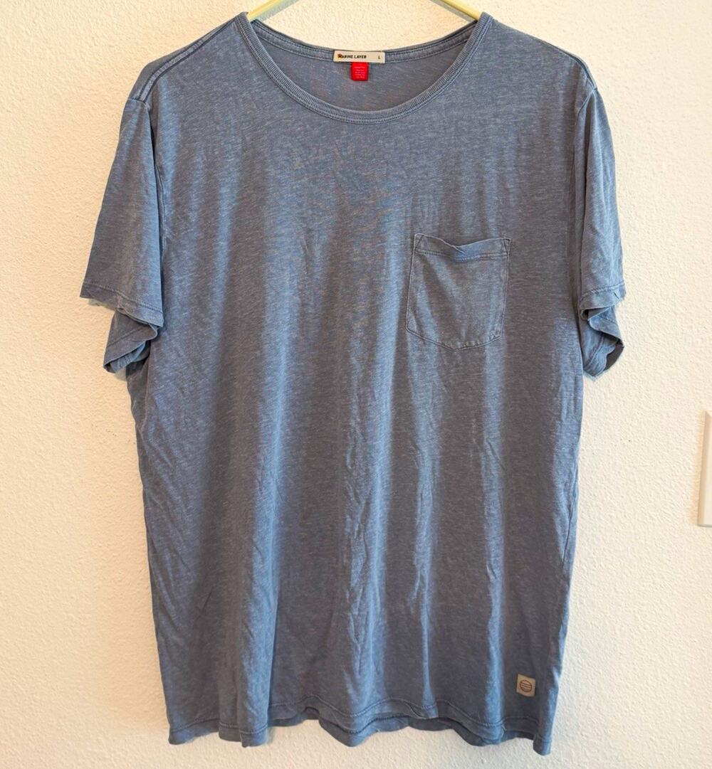 Marine Layer Men's Blue Solid Crew Neck Pocket Logo Short Sleeve T-Shirt L